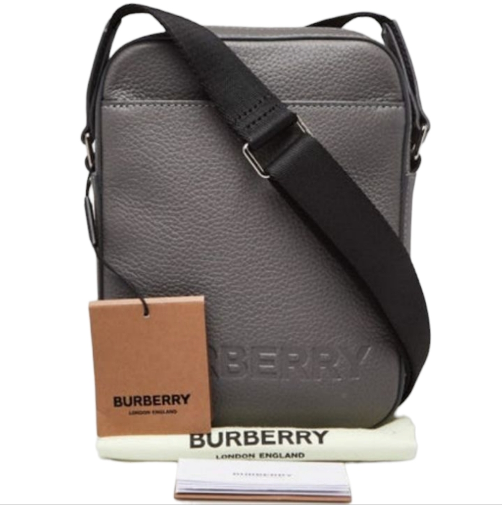 🩶BURBERRY GRAY EMBOSSED LEATHER THORNTON CROSSBODY BAG